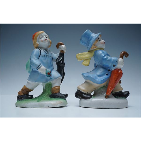 2pc Made in Occupied Japan Porcelain Figurines of Children with Umbrellas