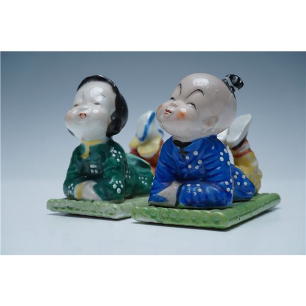 2pc Occupied Japan Porcelain Figurines of Reclining Children