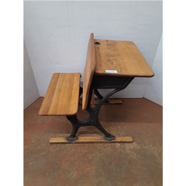 * Vintage Wooden & Cast Iron School Desk - 28" x 21" x 29" - CANNOT SHIP