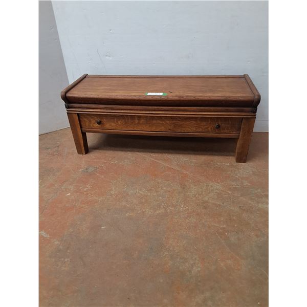 * Vintage Oak Floor Sitting Bench w/Drawer - 34" x 12" x 13" - CANNOT SHIP