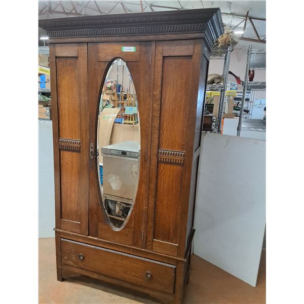 * Antique Mirrored Door Wardrobe w/Drawer - 76" x 19" x 45" - CANNOT SHIP