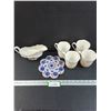 Image 1 : Ceramic Trivet, Porcelain Gravy Boat, (4) White Floral Coffee Mugs