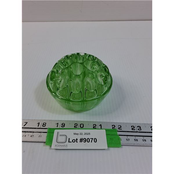 Green Glass Floral Frog -  4" x 2.5"