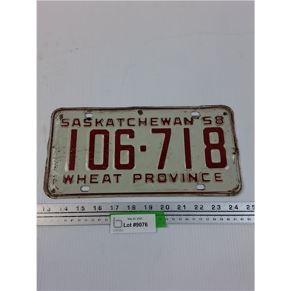 Saskatchewan License Plate 1958