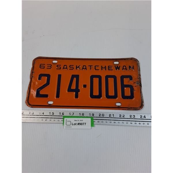 Saskatchewan License Plate 1963