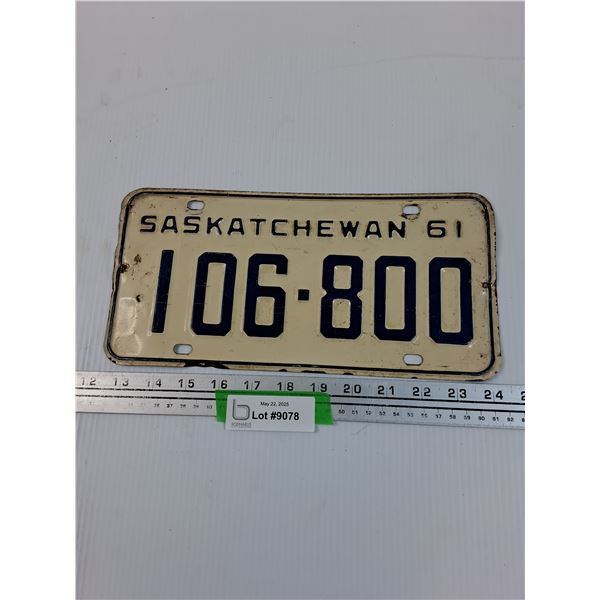 Saskatchewan License Plate 1961