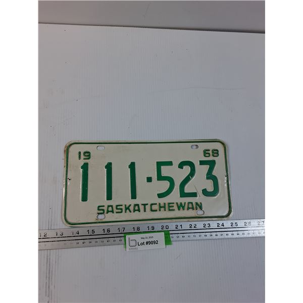 Saskatchewan License Plate 1968