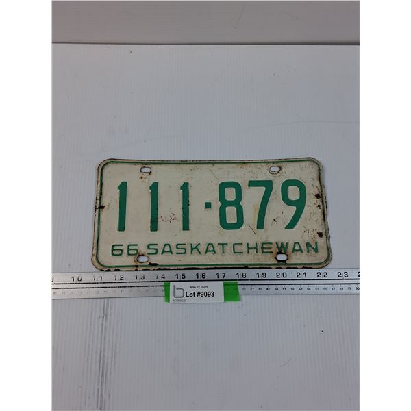 Saskatchewan License Plate 1966