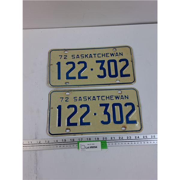 (2) Saskatchewan License Plate 1972