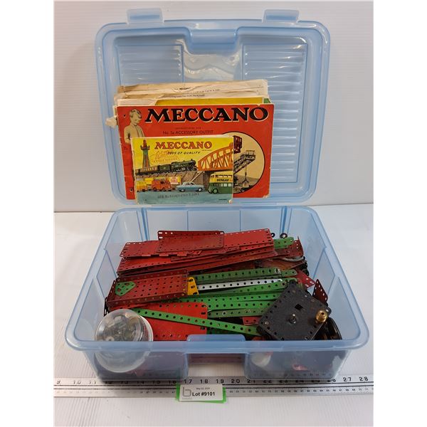 Vintage Meccano Instruction manual and About 15 LBS of Metal Pieces