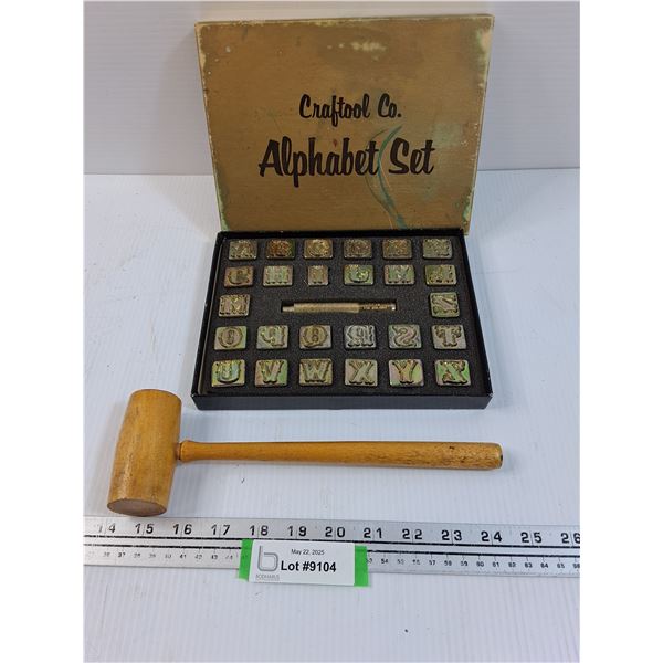 Vintage Craft Tool Alphabet Set w/Wood Mallet