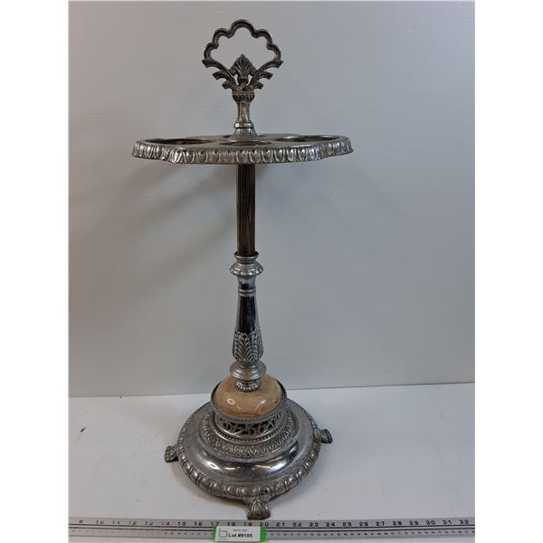 # Vintage Ashtray Metal Stand w/Marble Accent - Inserts Missing, Some Wear - 24" x 12" - CANN