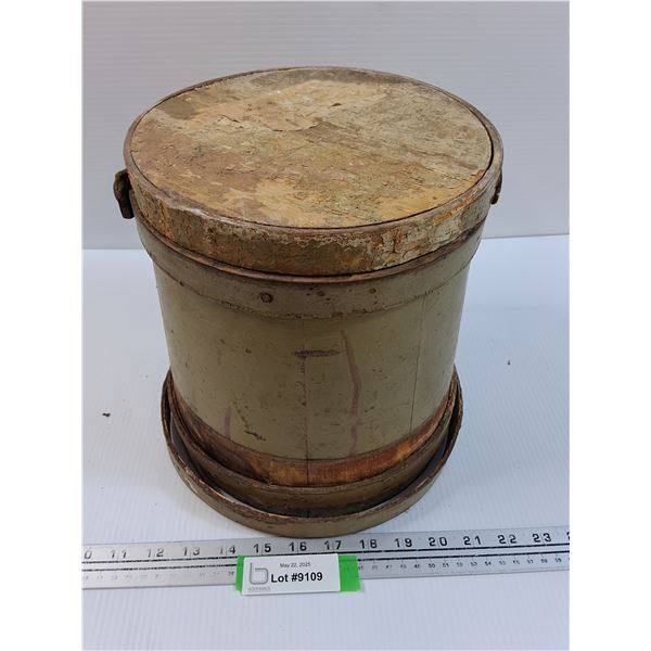 Antique Wooden Sugar Bucket - 10'' x 10.5'' - As is
