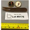 Image 1 : (3) Vintage Muirfield Scottland Brass Golf Ball Markers & Brass Gallagher's Canyon Divot Repair Tool