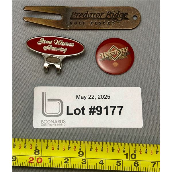 Great Western Brewing Vintage Magnetic Golf Cap Clip & Ball Marker & Brass Divot Repair Tool
