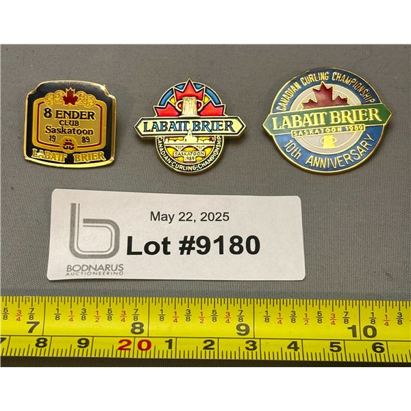 (3) Vintage 1989 Labatt Curling Collectors Pins