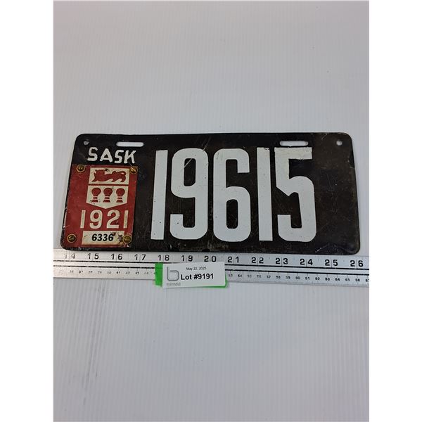Saskatchewan License Plate 1921- Repainted