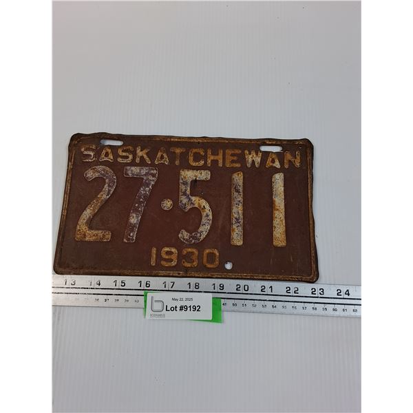 Saskatchewan License Plate 1930