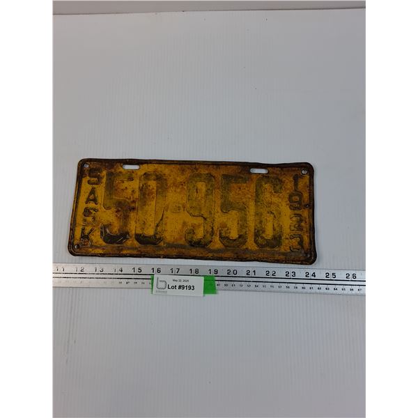 Saskatchewan License Plate 1923