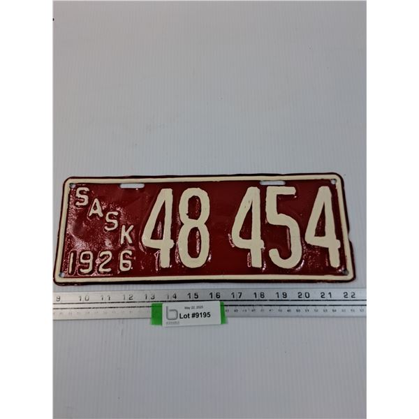 Saskatchewan License Plate 1926 - Repainted
