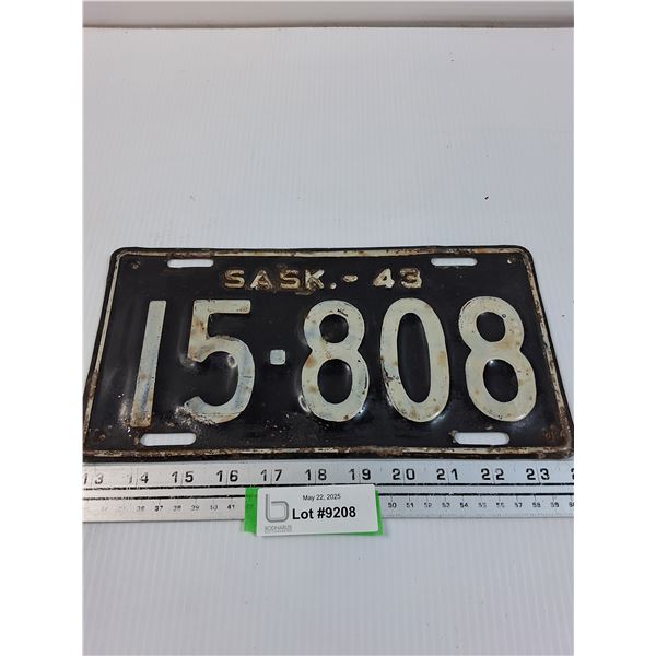 Saskatchewan License Plate 1943 - Repainted