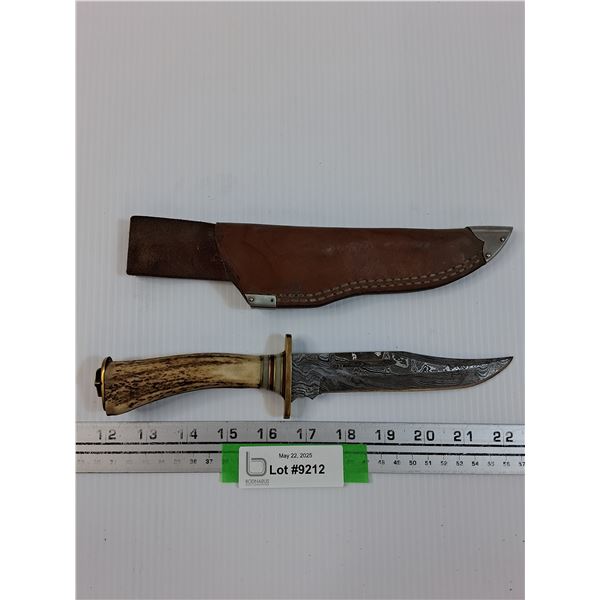 Rock Creek Damask Style Hunting Knife w/Sheath - 5" Blade, 10.5" Total Length