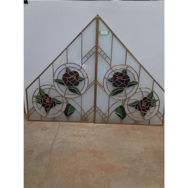 Pair of Stained Glass Floral Design Window/Art - Each Panel 44.5" x 30.25"-CANNOT SHIP