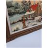 Image 2 : Vintage Wood Carved 3d Winter Cabin Painting -19" x 16"