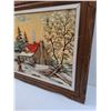 Image 3 : Vintage Wood Carved 3d Winter Cabin Painting -19" x 16"