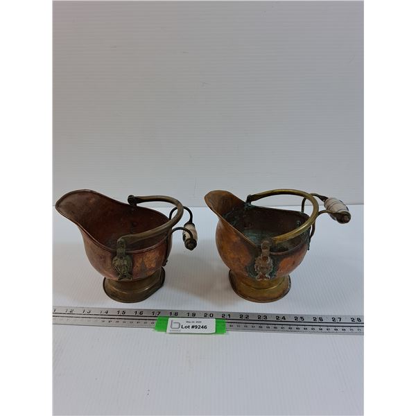 (2) Copper Coal Scuttle Buckets - 6" x 5" x 5"