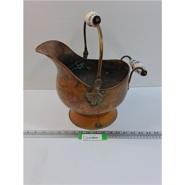 Copper Coal Scuttle Bucket - 13" x 10" x 10"