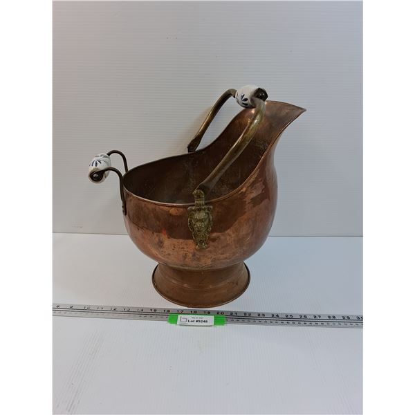 Copper Coal Scuttle Bucket - 14" x 12" x 12"