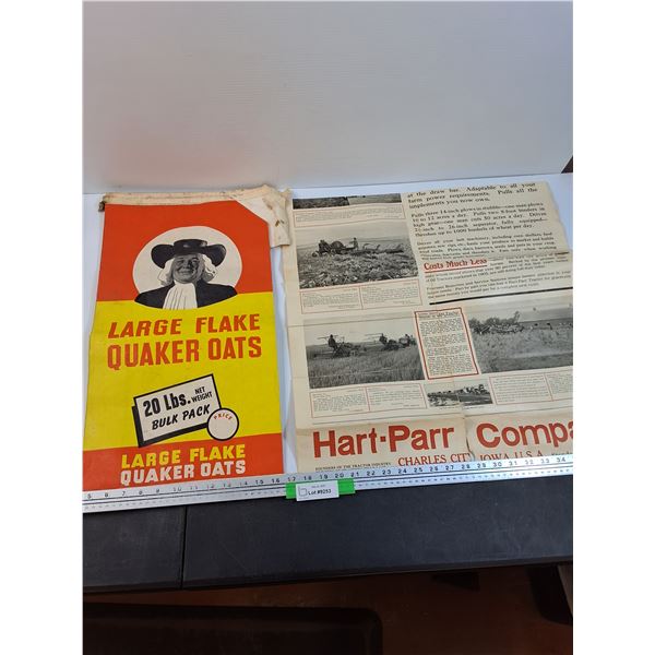 Vintage Quaker Oats 20lbs Sack & Hart-Parr Co Paper Advertisment