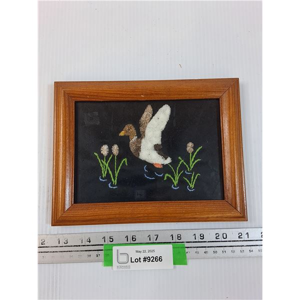 Vintage Embroidered Tufted Duck Art in Frame - 8.5" x 6.5"