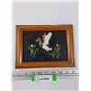 Image 1 : Vintage Embroidered Tufted Duck Art in Frame - 8.5" x 6.5"