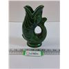 Image 1 : Vintage Chalkware Green High Gloss Fish Vase - Made in England - 7" x 5" x 3"