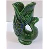 Image 2 : Vintage Chalkware Green High Gloss Fish Vase - Made in England - 7" x 5" x 3"