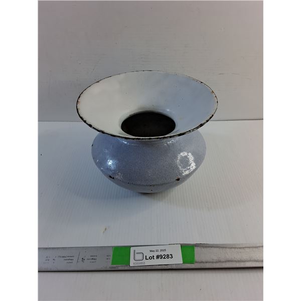 Antique Cast Iron Spitoon w/Blue & White Enamel