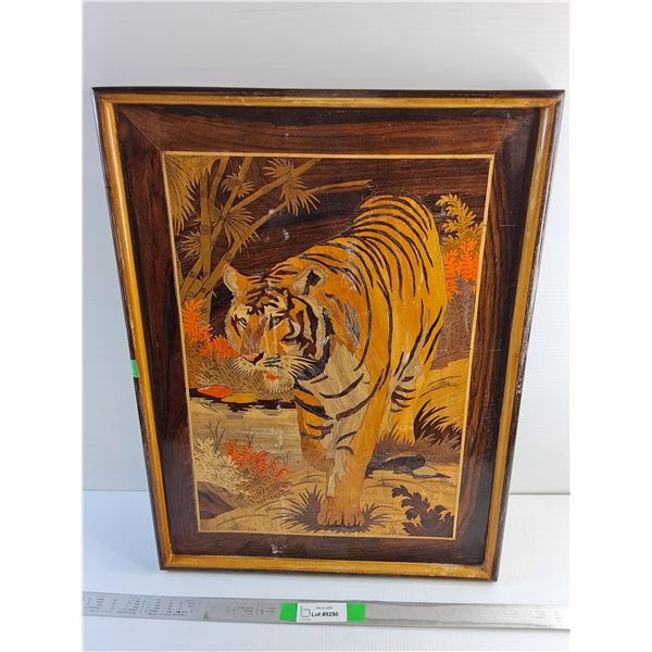 # Large Inlaid Wood Tiger Wall Art - 25 x 19"