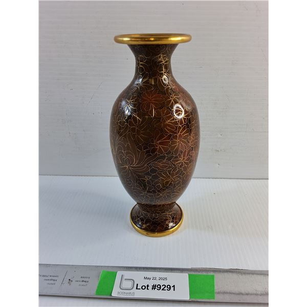 Vintage Cloisonne Brass Form Enameling Flower Vase - 8"