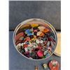 Image 2 : Vintage Tin of Vintage Buttons, Pins, Shirt Pins, Earrings, Misc