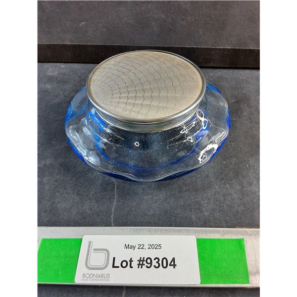 Vintage Blue w/Silver Lid Powder Dish