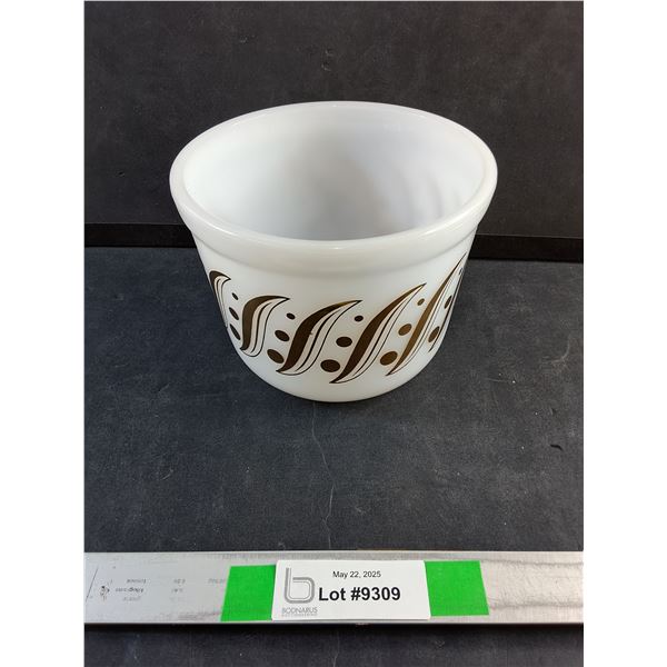 Vintage Milk Glass Gold Polka Dot & Scrolls Pattern Mixing Bowl - 6" x 6"