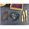 Image 3 : (2) Rosaries & French Ivory Lot: Jewelry Box, Manicure Tools