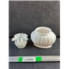 Image 1 : (2) Vintage Milk Glass Vases - Fenton Hobnail & Ribbed Oval Floral Vase