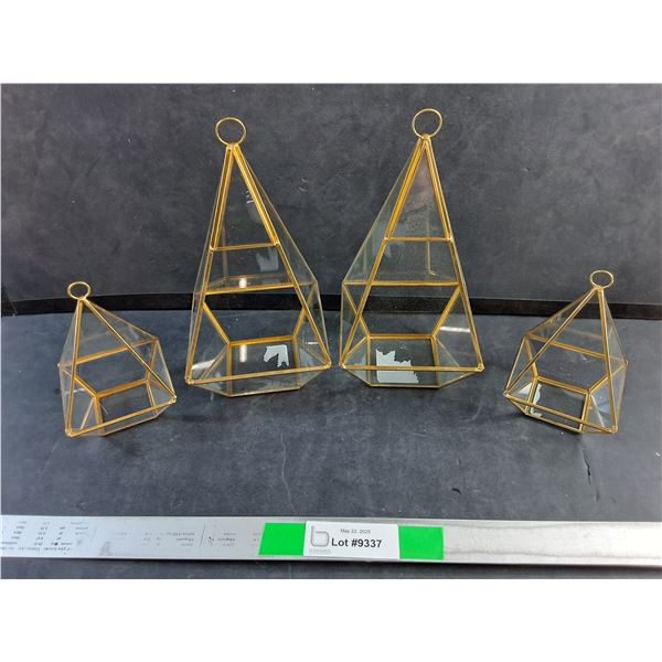 (4) Brass & Glass Air Plant Hanging Planters - Assorted Sizes