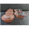 Image 2 : (2) Pink Glass Bowls and (3) Pink Glass Candy Dishes with Lid
