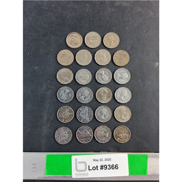 Vintage Canadian 5 Cents Coins