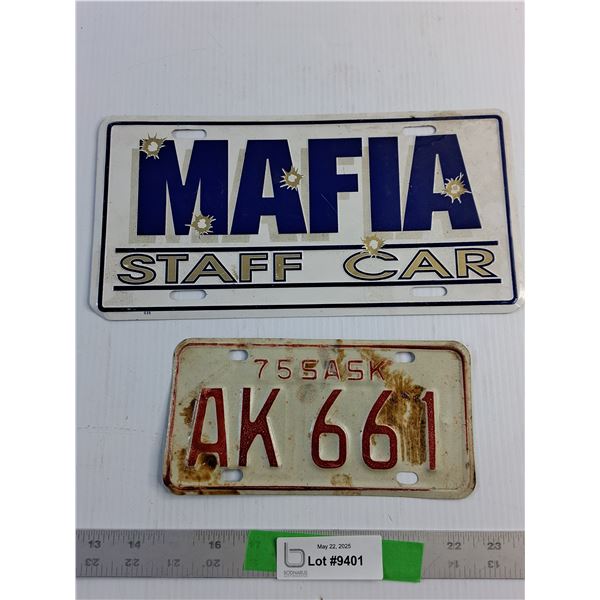 Saskatchewan Motorcycle Licence Plate and Mafia Front Licence Plate