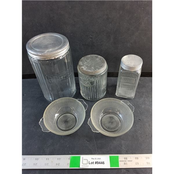 Vintage Coffee & Tea Jars, Glass Bowls and Spice Bottle